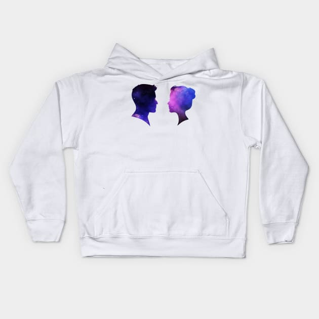 male and female silhouettes of space Kids Hoodie by Ru Studio